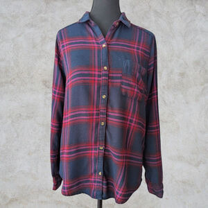 Women's Hollister Plaid Button Down Shirt S Navy Pink Grunge Y2K